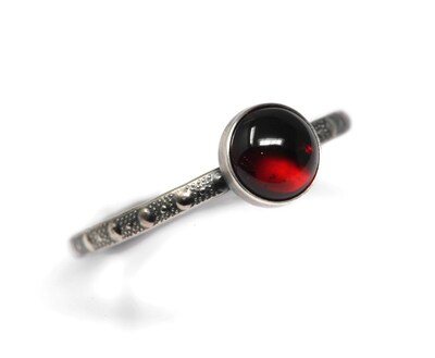 6mm Garnet Skinny Beaded Band Ring - Antique Silver Finish by Salish Sea Inspirations - image1